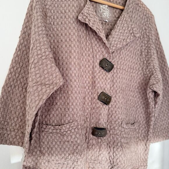 Vintage Produce Company 90s Beige Textured Button-Up Jacket XL Boho Lagenlook EC - Picture 3 of 16